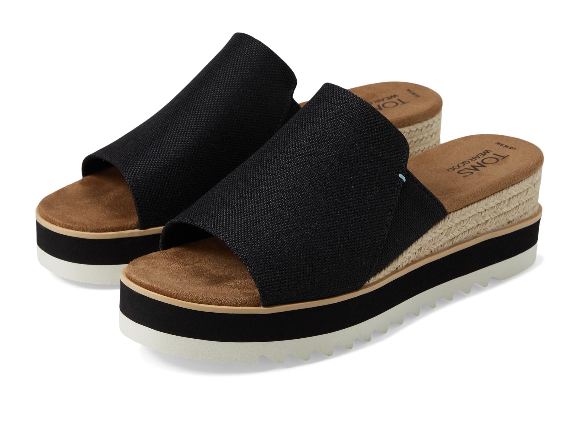 TOMS Women's Diana Mule Sandal, Black Wide Width Heavy Canvas, 7.5