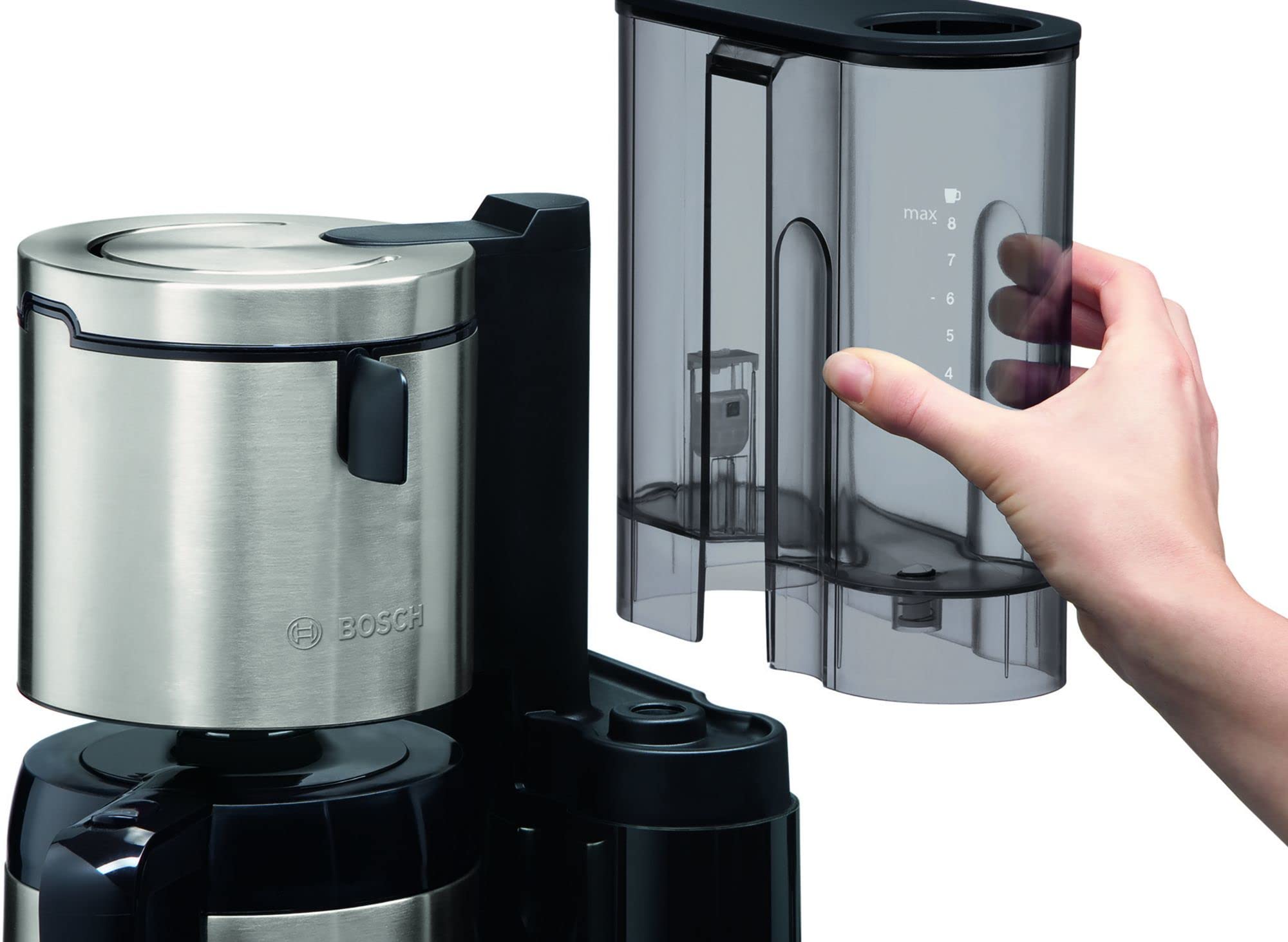 Bosch Styline TKA8A683 przelewowy ekspres do kawy, czujnik aromatu, dzbanek termiczny ze stali nierdzewnej 1,1 l, na 8-12 filiżanek, automatyczne wyłączanie, system odkamieniania, blokada kapania,