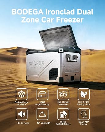 BODEGA 12V Car Refrigerator, 63QT Stainless Steel Dual Zone