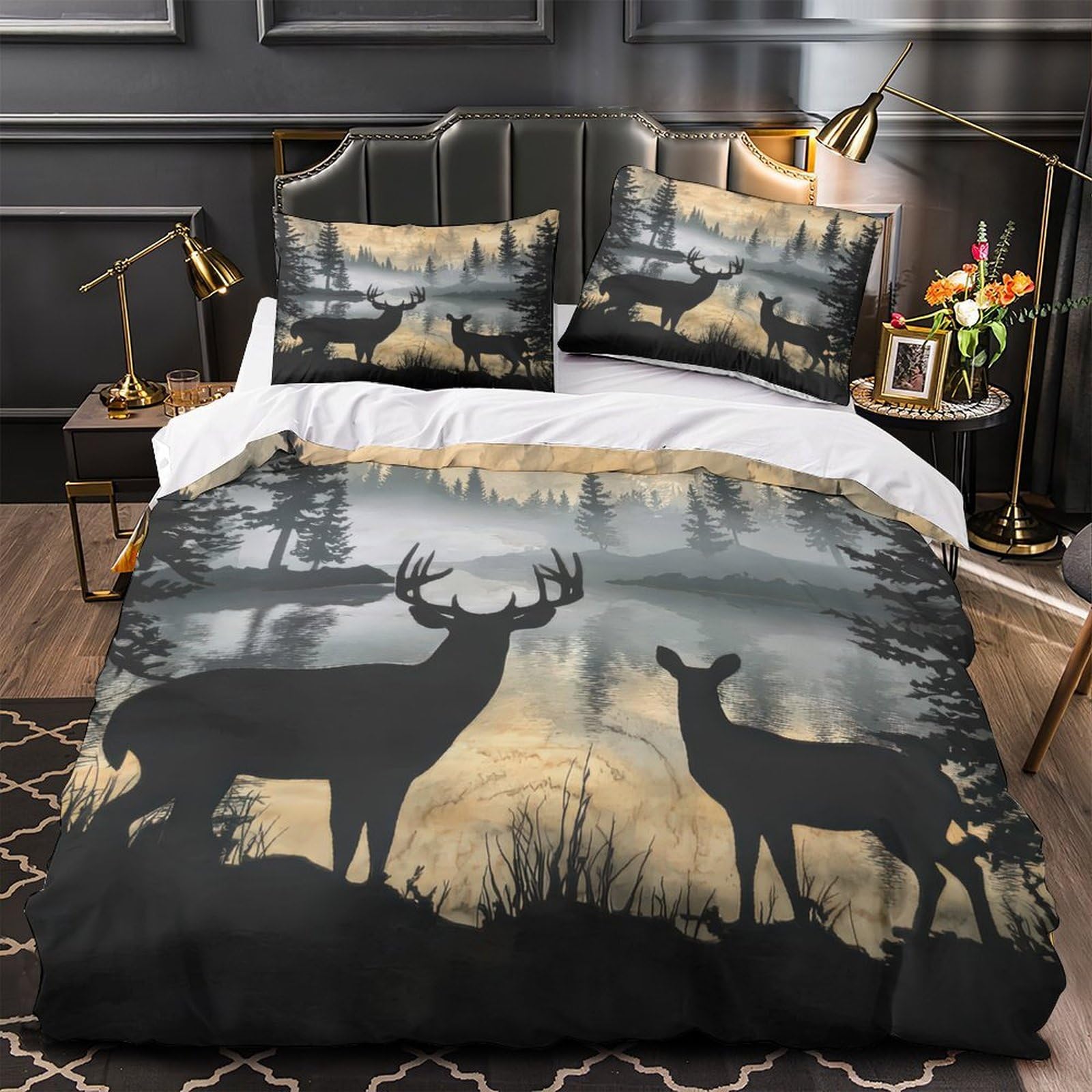 Parure de lit cerf 200x200cm avec housse de couette microfibre respirante ado double