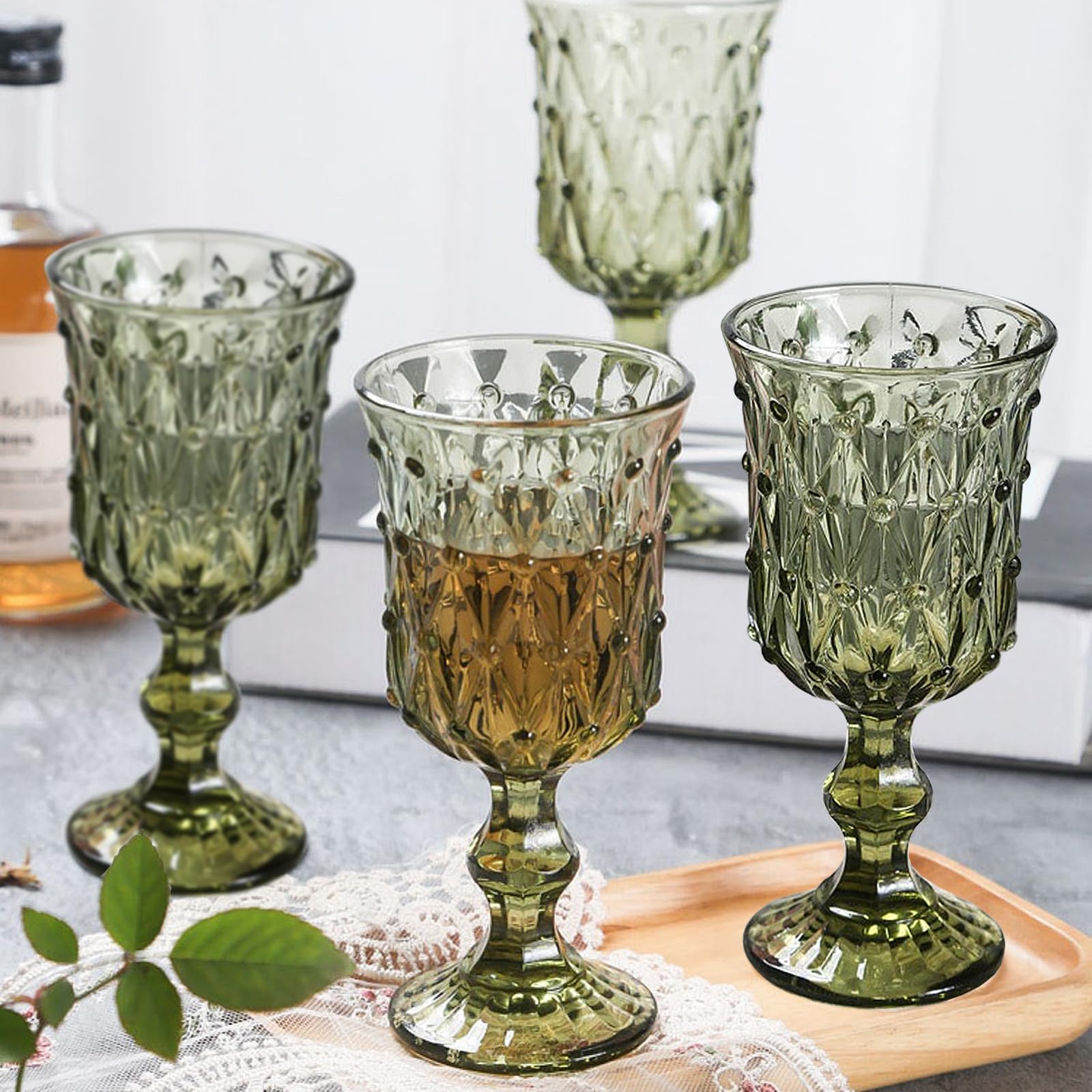 Lot de 4 grands verres à pied en verre bullé style Biot - Label Emmaüs