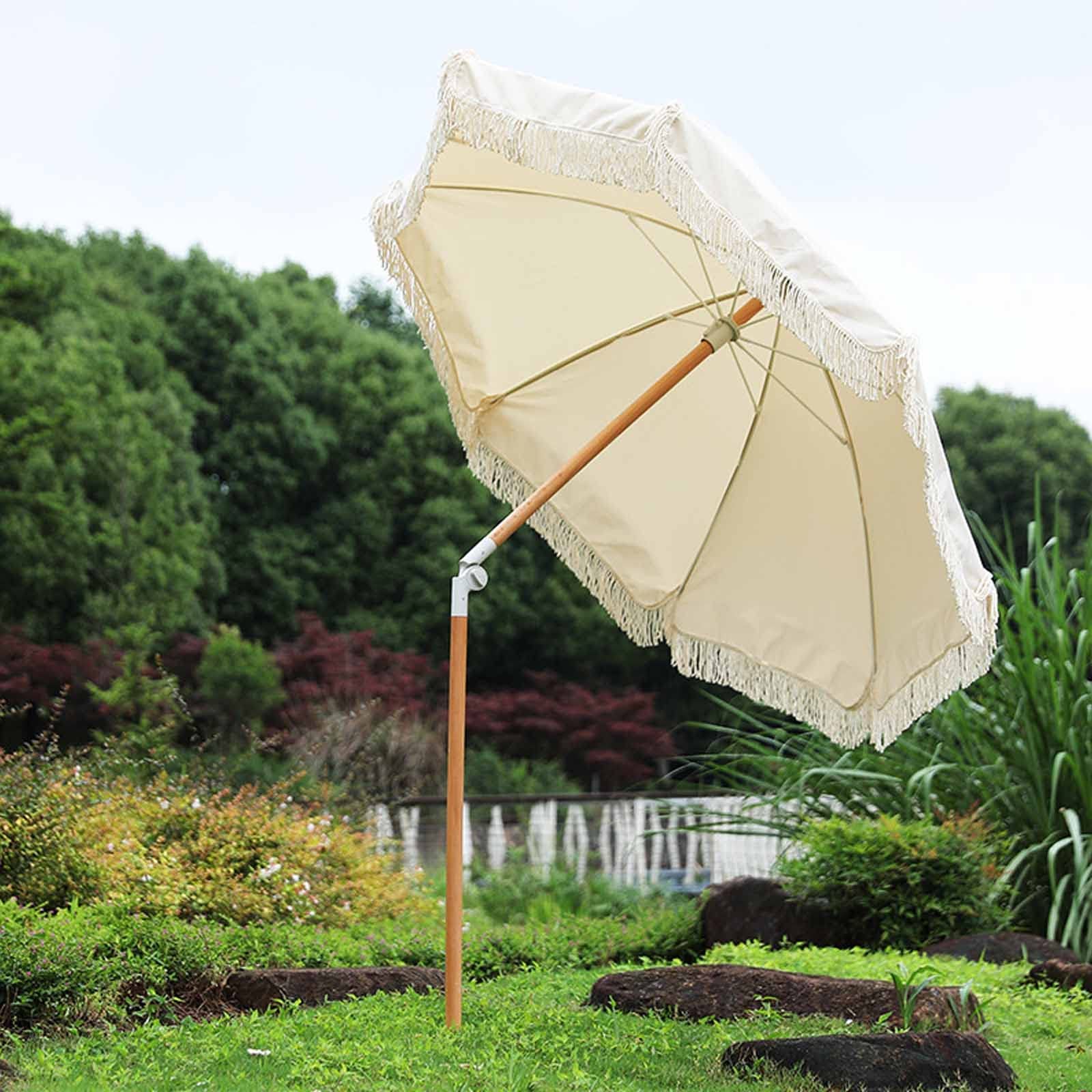Parasol, Beżowy Frędzel, Parasol Ogrodowy, Parasol Kempingowy, Parasol Plażowy Z Frędzlami, Ochrona Przed Słońcem,Wit