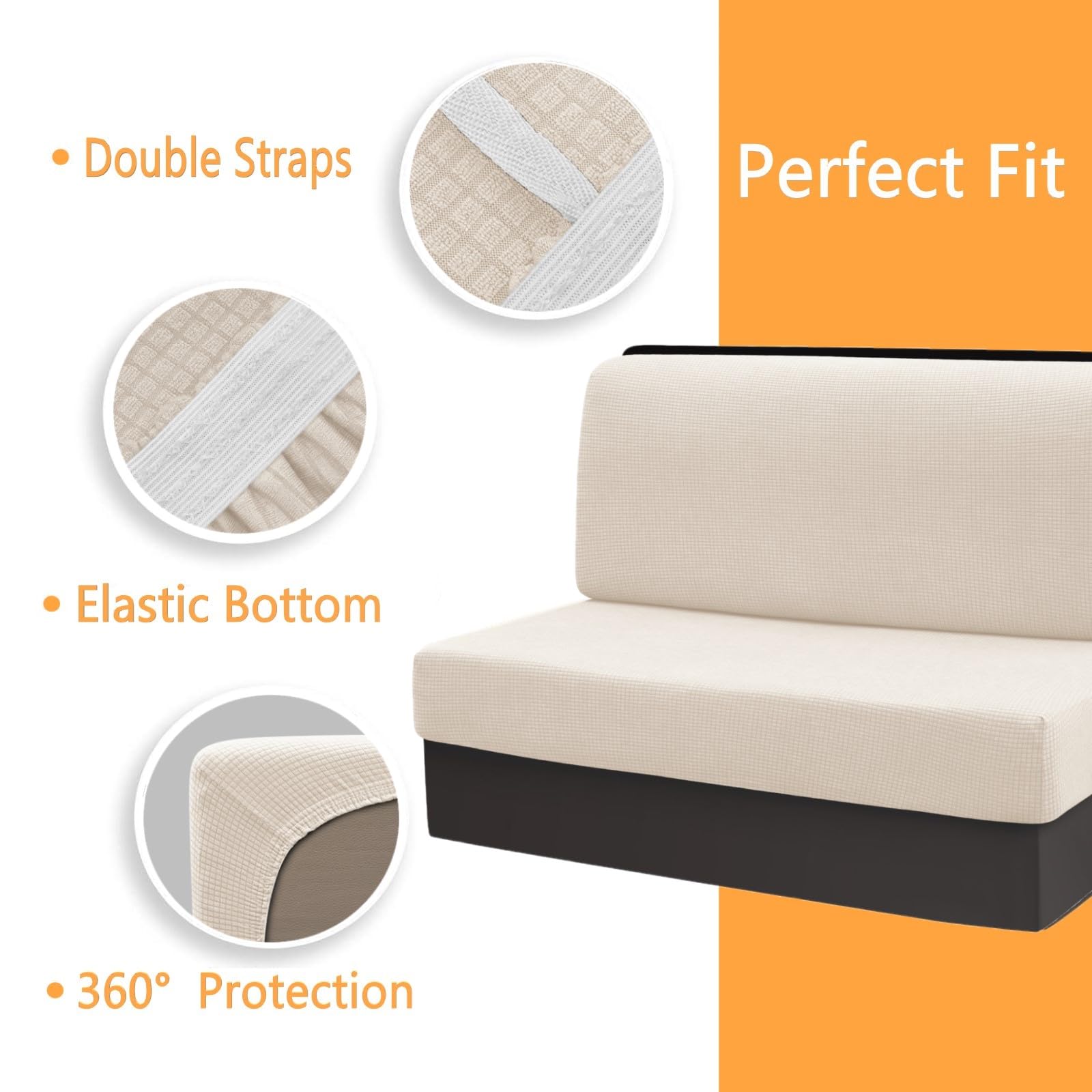 Copricuscini per Camper, 1 set Antispruzzo Griglia Elasticizzati Copri Divano per Roulotte, Lavabile Fodere Cuscini Dinette RV, Copri Sedili per Caravan Coprischienale e Copripanca (Beige)