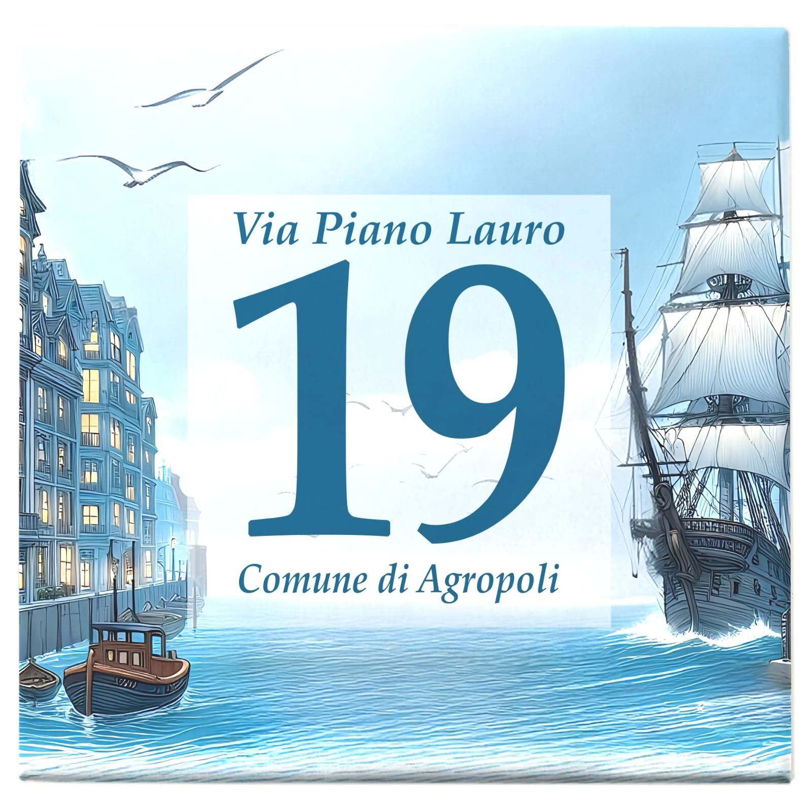 Mattonella Numero Civico Personalizzato da Esterno - Targa in Ceramica 15x15 cm per Indirizzo, Nome Famiglia, Testo - Resistente e Personalizzabile (MARE)