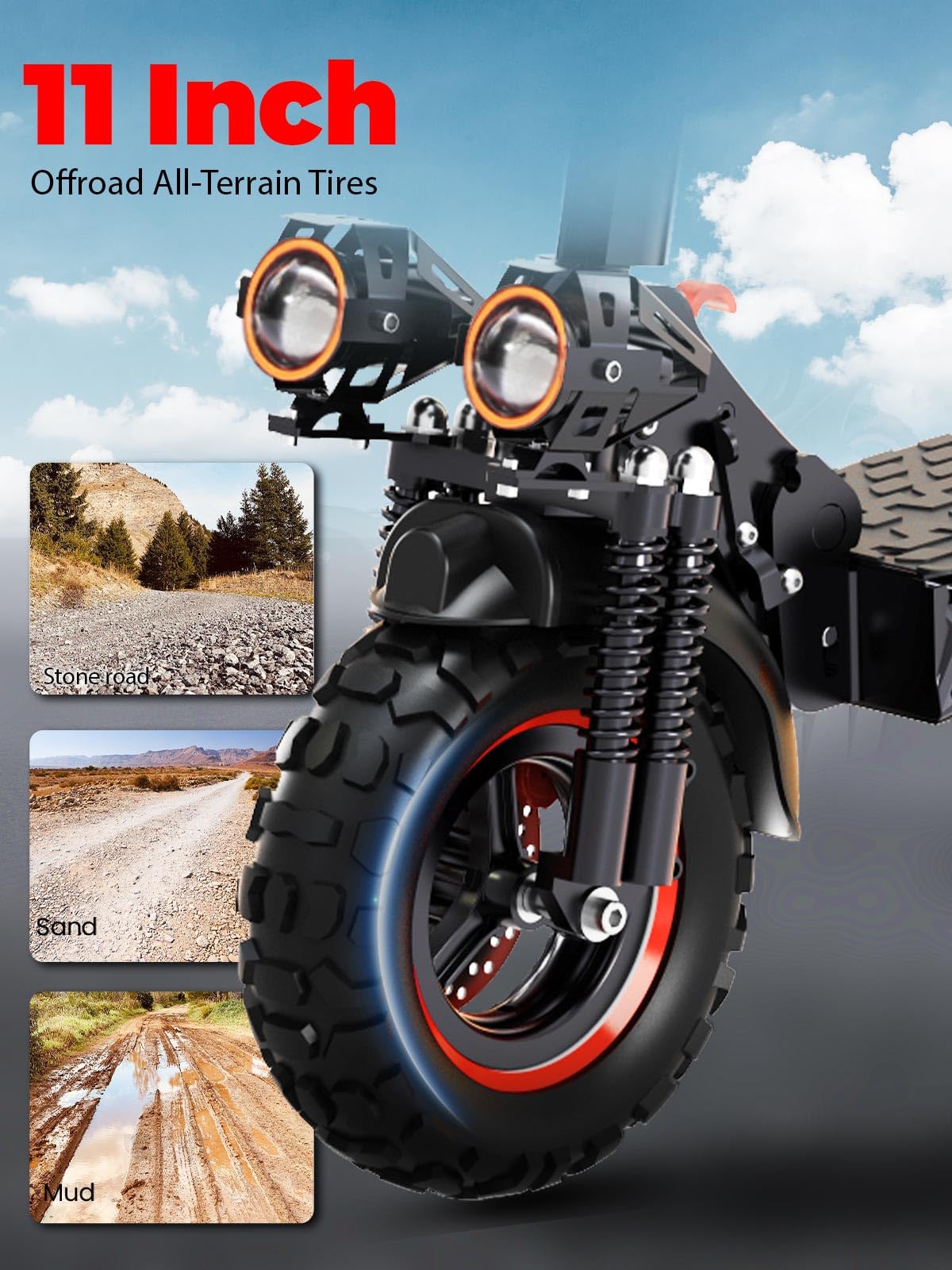 11" Monopattino Elettrico Adulto Scooter - 48V 18Ah 45-55KM di Autonomia monopattino elettrico adulti Off road monopattino elettrico Pieghevole e Smorzamento Della Molla Carico Massimo 150KG