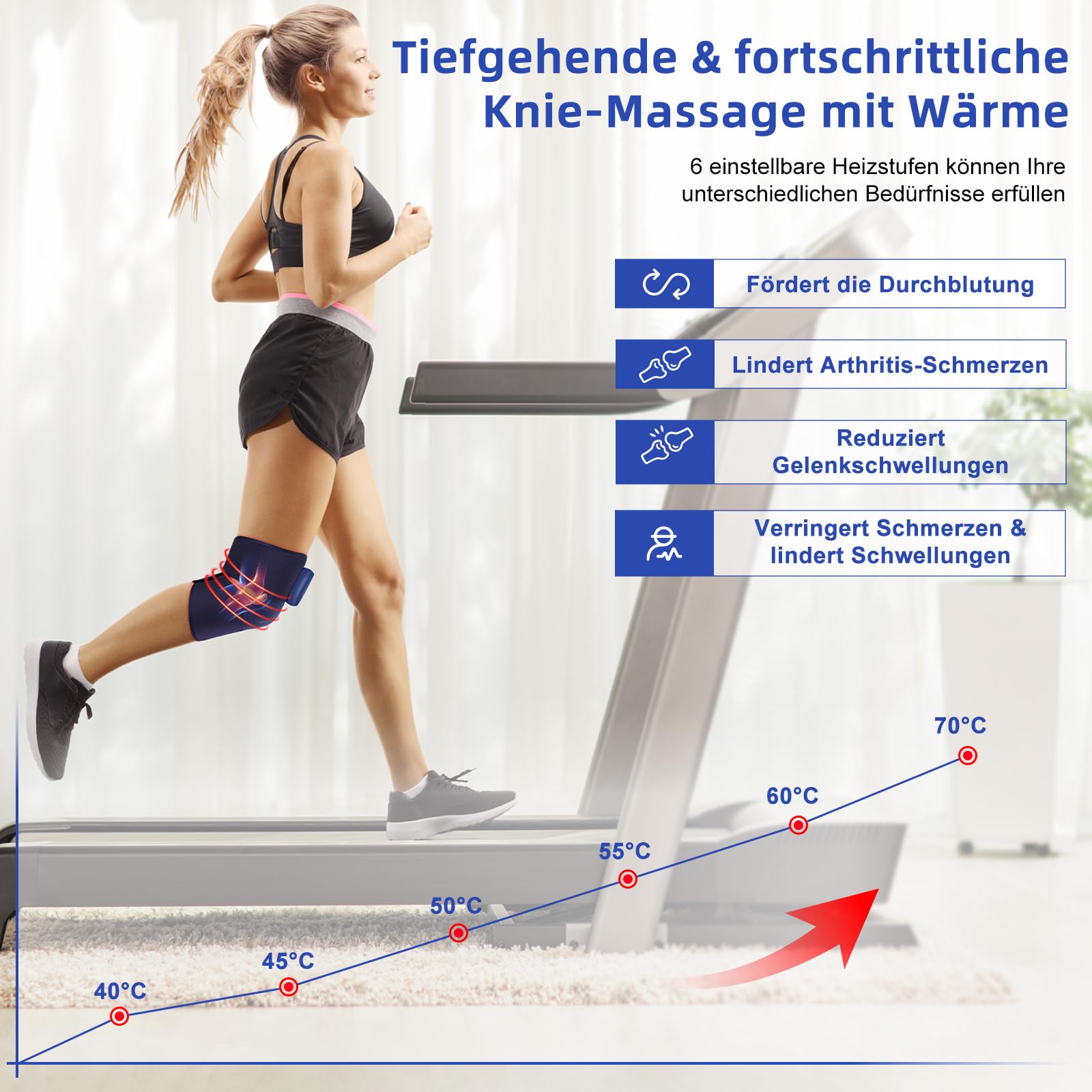 Kabelloses Knie Massagegerät mit Wärme & Luftdruck, Elektrischer Kniemassageier mit 6 Heizstufen 9 Modi zur Linderung von Knieschmerzen, Arthrose Sportverletzungen, für Knie Ellenbogen