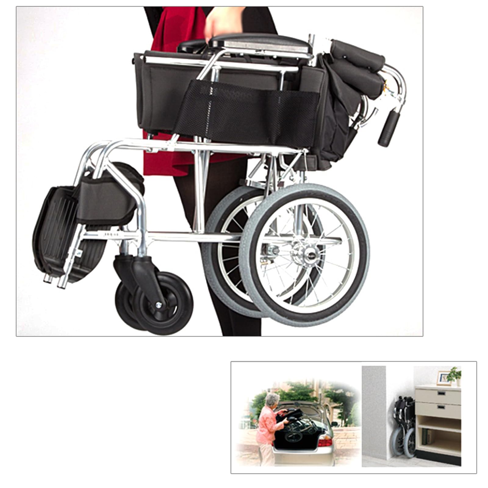 Silla de Ruedas Plegable de Aleación de Aluminio con Freno de Mano Y Reposapiés Ajustable, Silla de Ruedas Manual Ligera para Ancianos/Gray