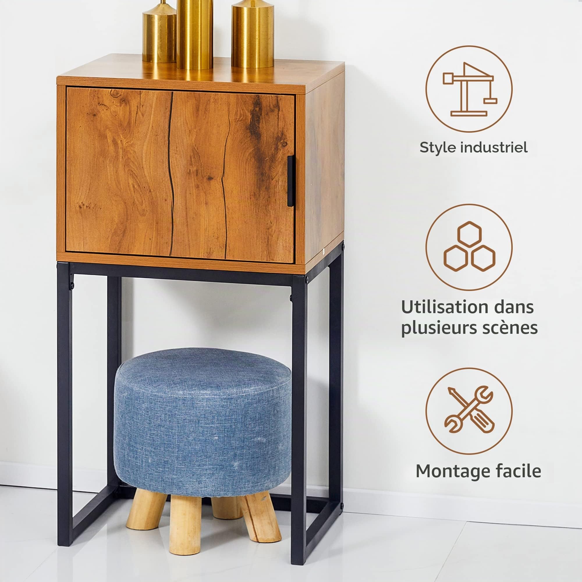 HOMCOM Table Console avec Espace de Rangement, Table Basse Table de Couloir au Design Industriel, Table d'appoint pour entrée, Salon, Couloir, Acier, Naturel, 40 x 30 x 76 cm
