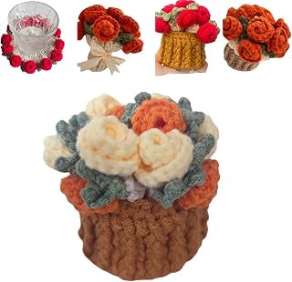 Crochet Flower Bouquet Blanket Coasters, Cute Crochet Rose, Fun Soft Decorative Coasters, for Office or Home (Orange2pcs)
