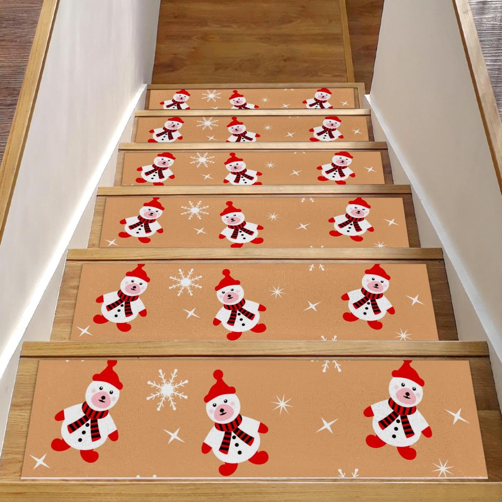 Alfombra para peldaños de escalera de madera pack de 15 alfombrillas antideslizantes caqui de 8x30