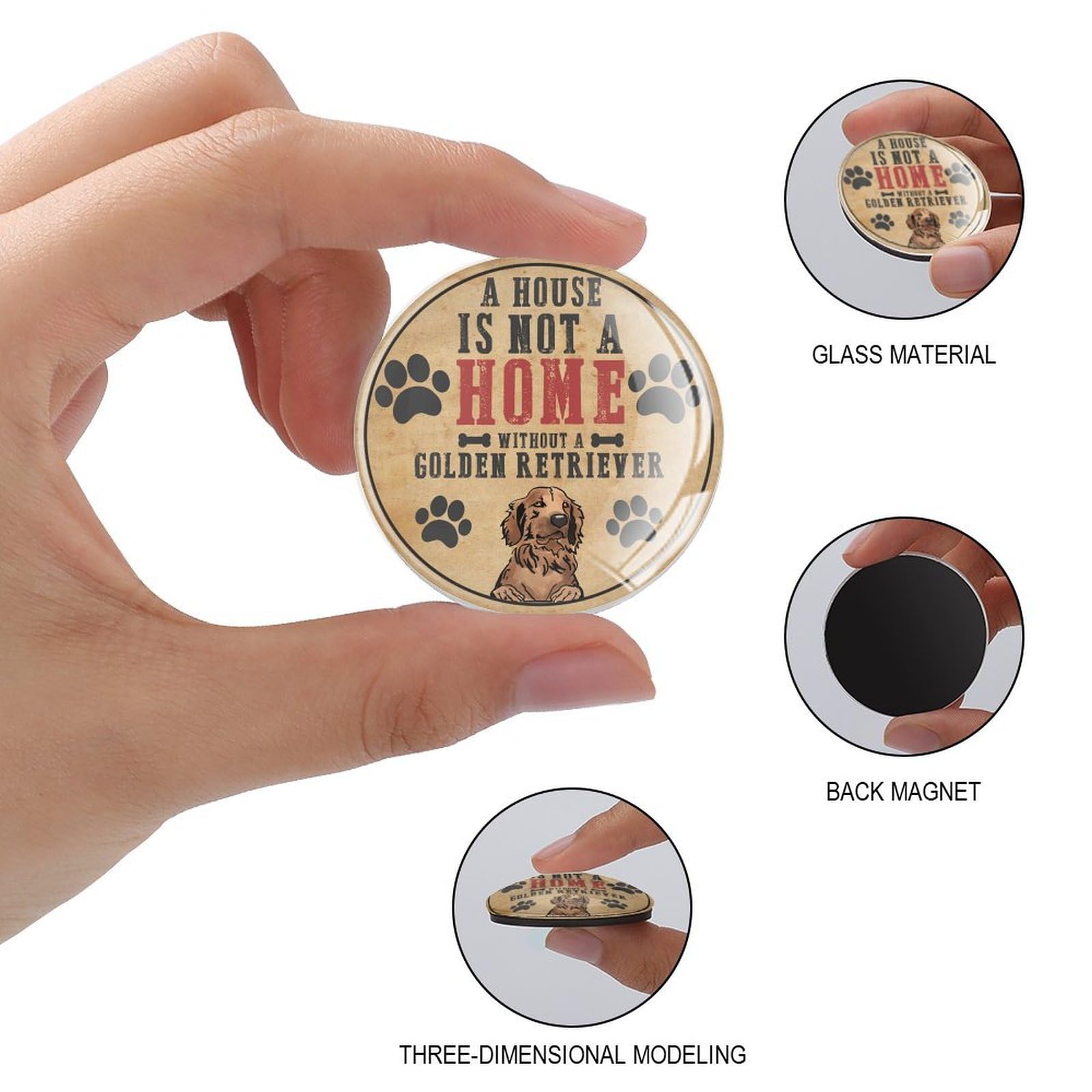 Kühlschrankmagnete aus Glas, starke Magnete, Aufschrift "A House Is Not A Home Without A Golden Retriever", Schließfachmagnete mit Tiermotiven, Tiermotiv, Welpen, schöne Kühlschrankmagnete