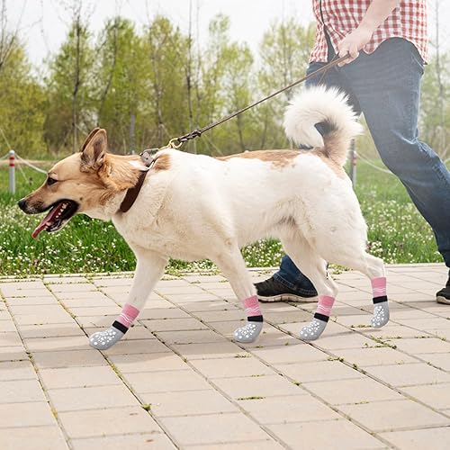 Miniatura 6 de BINGPET Calcetines antideslizantes de doble cara para perro con correas ajustables, calcetines para perros para pavimento caliente, calcetines