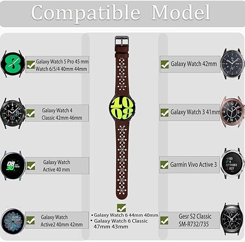 Miniatura 2 de Correas de cuero de 0.787 pulgadas para Samsung Galaxy Watch 654 1.575 in 1.732 inWatch 5 Pro 1.772 inWatch 4 Classic 1.654 in 1.811 in, pulseras de