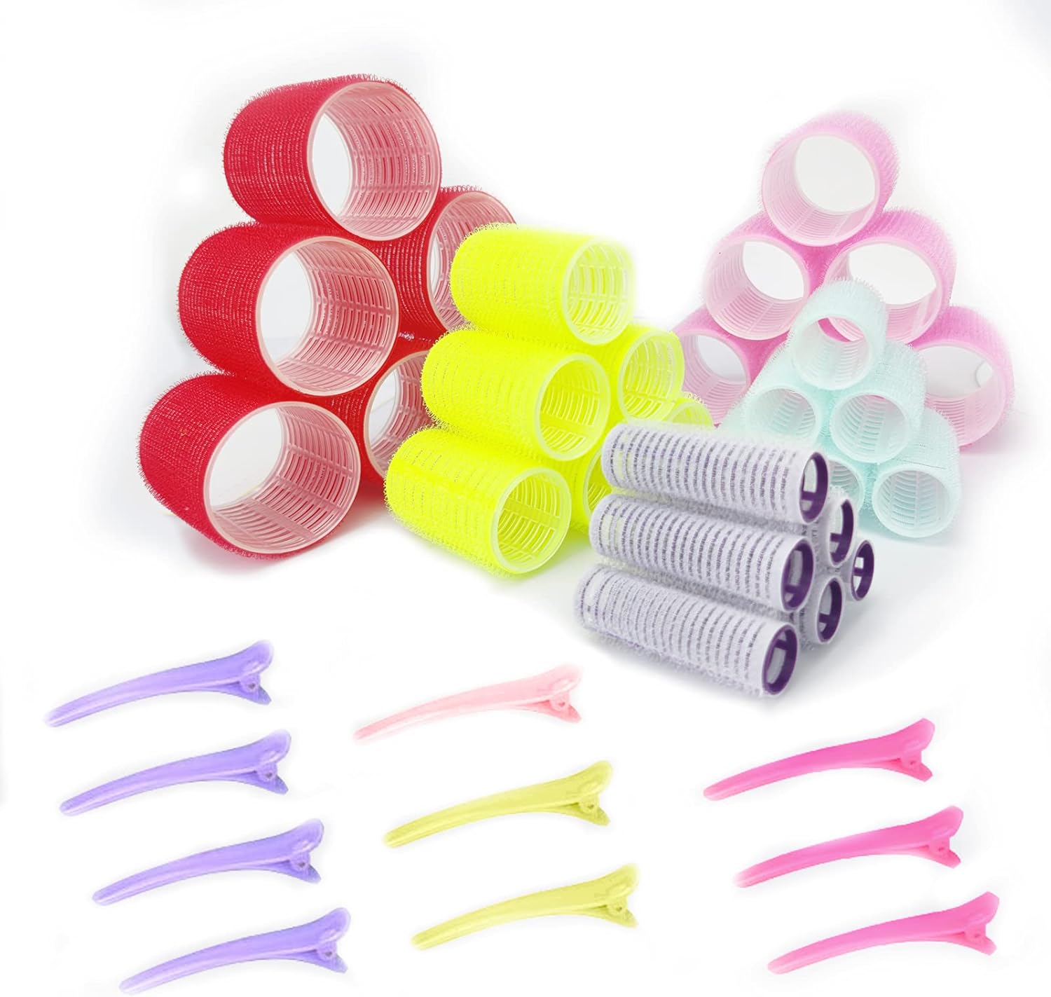 30Pcs Jumbo Hair Roller Set, AKENDER Velcro Hair Roller with 10 Duckbill Clips, hair curler