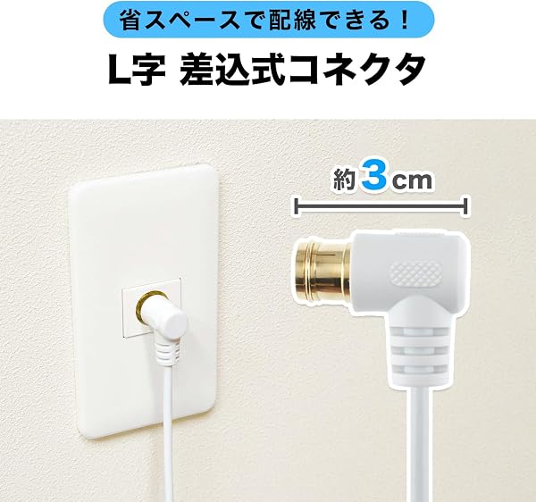 ホーリック 極細アンテナケーブル S-2.5C-FB同軸 1m 【4K8K放送(3224MHz)/BS/CS/地デジ/CATV 対応】 ホワイト L字差込式/差込式コネクタ HAT10-101LPWH - 5