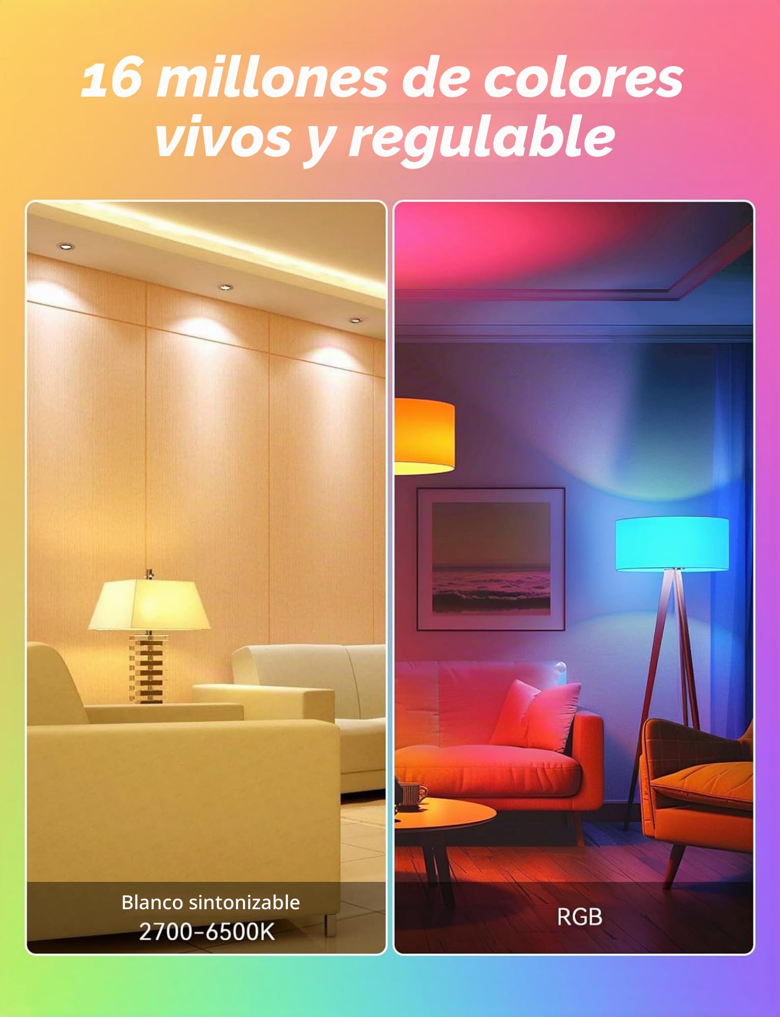 Bombilla Alexa LED Inteligente GU10, Lámpara Inteligente 5W 2700-6500K Luces Cálidas/Frías & RGB ajustable, Sincronizar con música, Conexión rápida Funciona con Alexa y Google Home,4 PCS