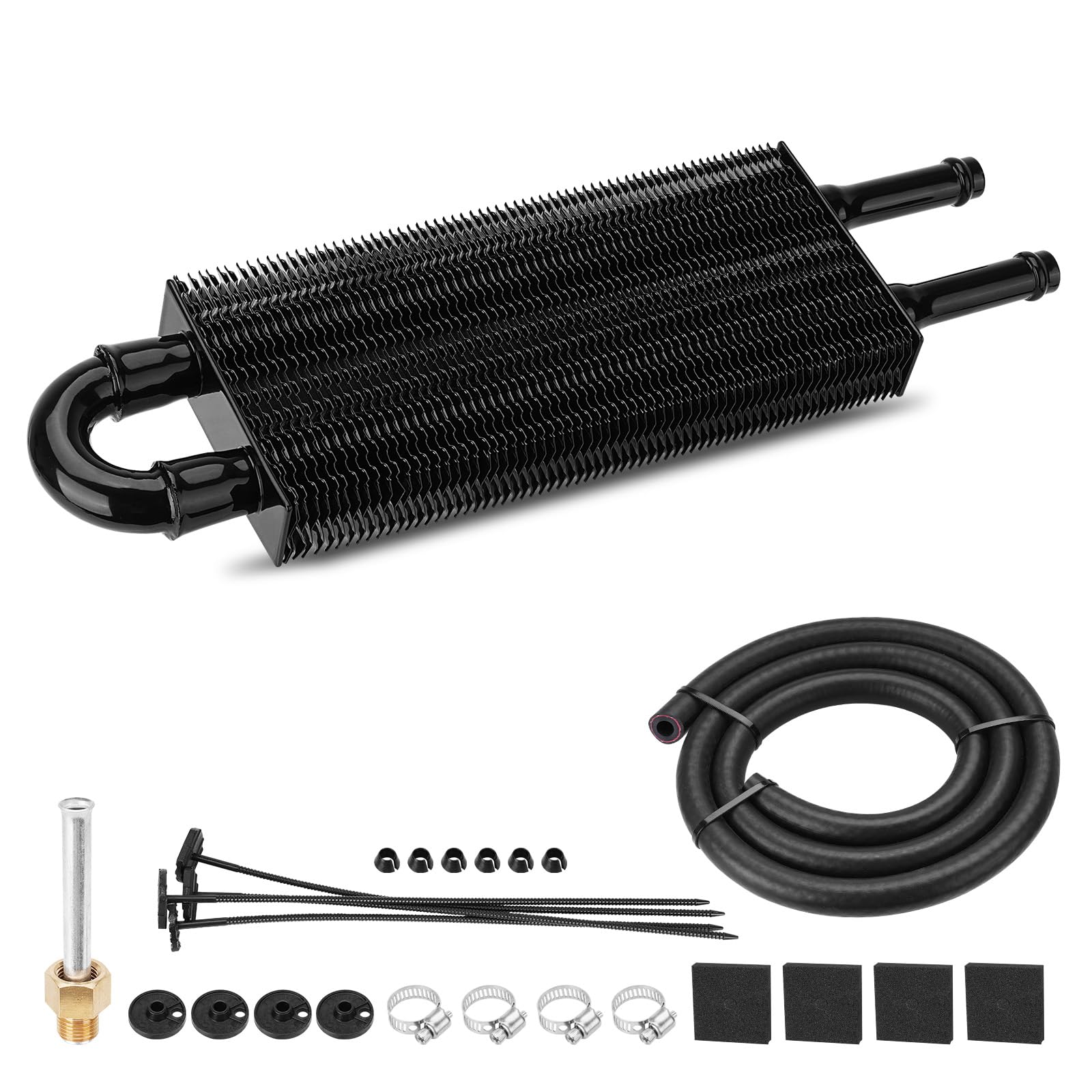 FILTERUP Upgrade 2 Pass Aluminium Transmission Oil Cooler, 5/16" Universal 2 Rows Tube And Fin Cooler Kit Engine With Hose Mounting, Black