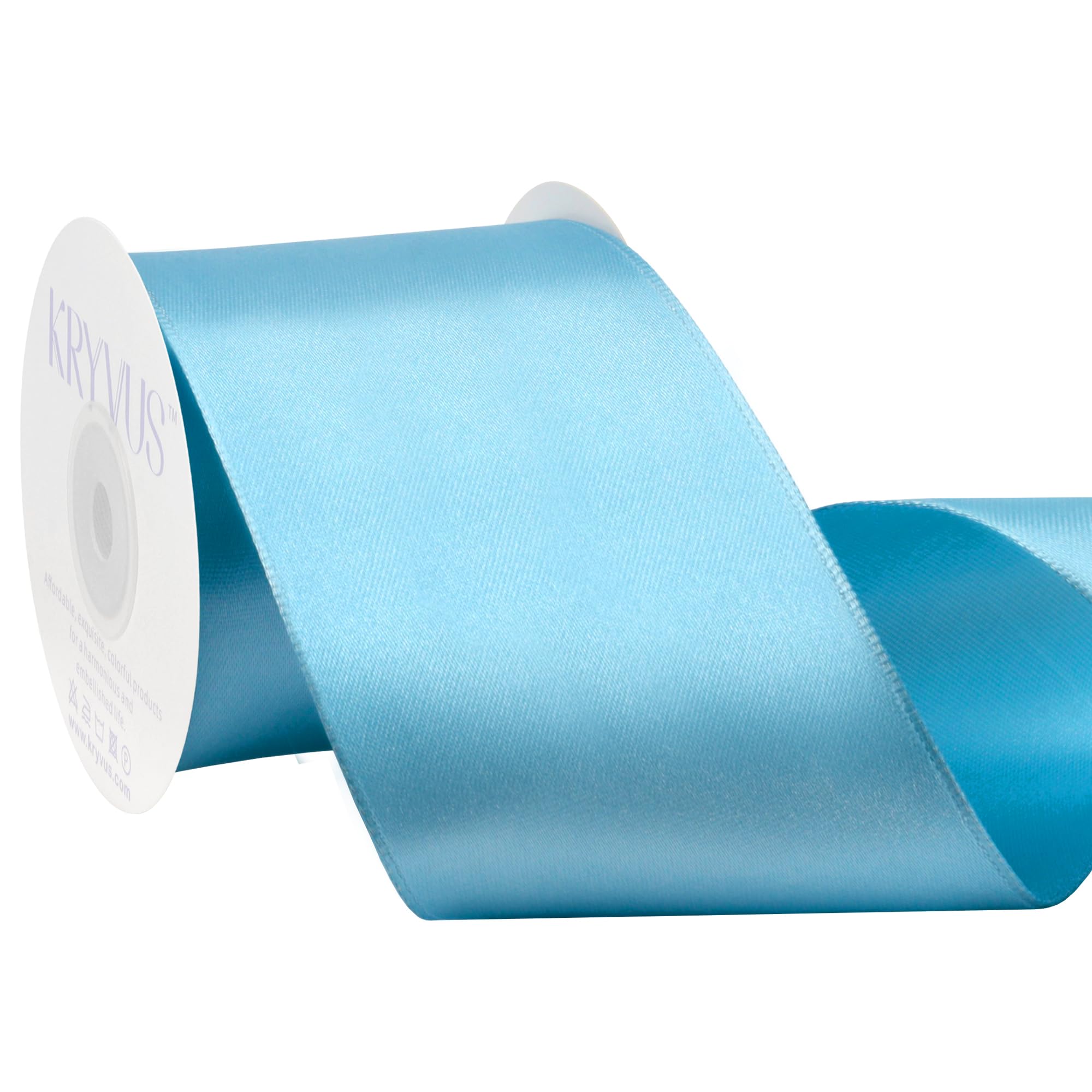 Kryvus Blue Satin Wired Ribbon, 63mm X Continuous 9M Luxury Double Faced Satin Wire Edge Ribbon for Gift Wrapping, Wreaths, Flower Bouquet, Wedding Decorations, Home Decor