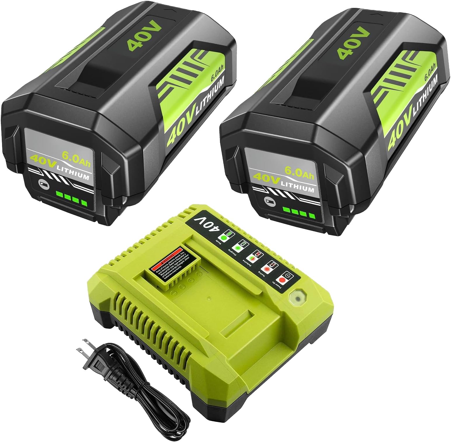 6.0Ah Replacement for Ryobi 40V Battery and Charger