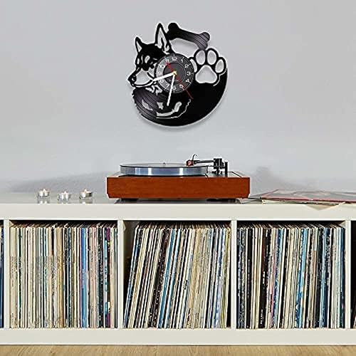 Miniatura 4 de Reloj de pared de vinilo de 11.8 in, reloj de pared Husky, disco de música, reloj de pared Huski, cachorro, perro, mascotas, arte moderno, álbum