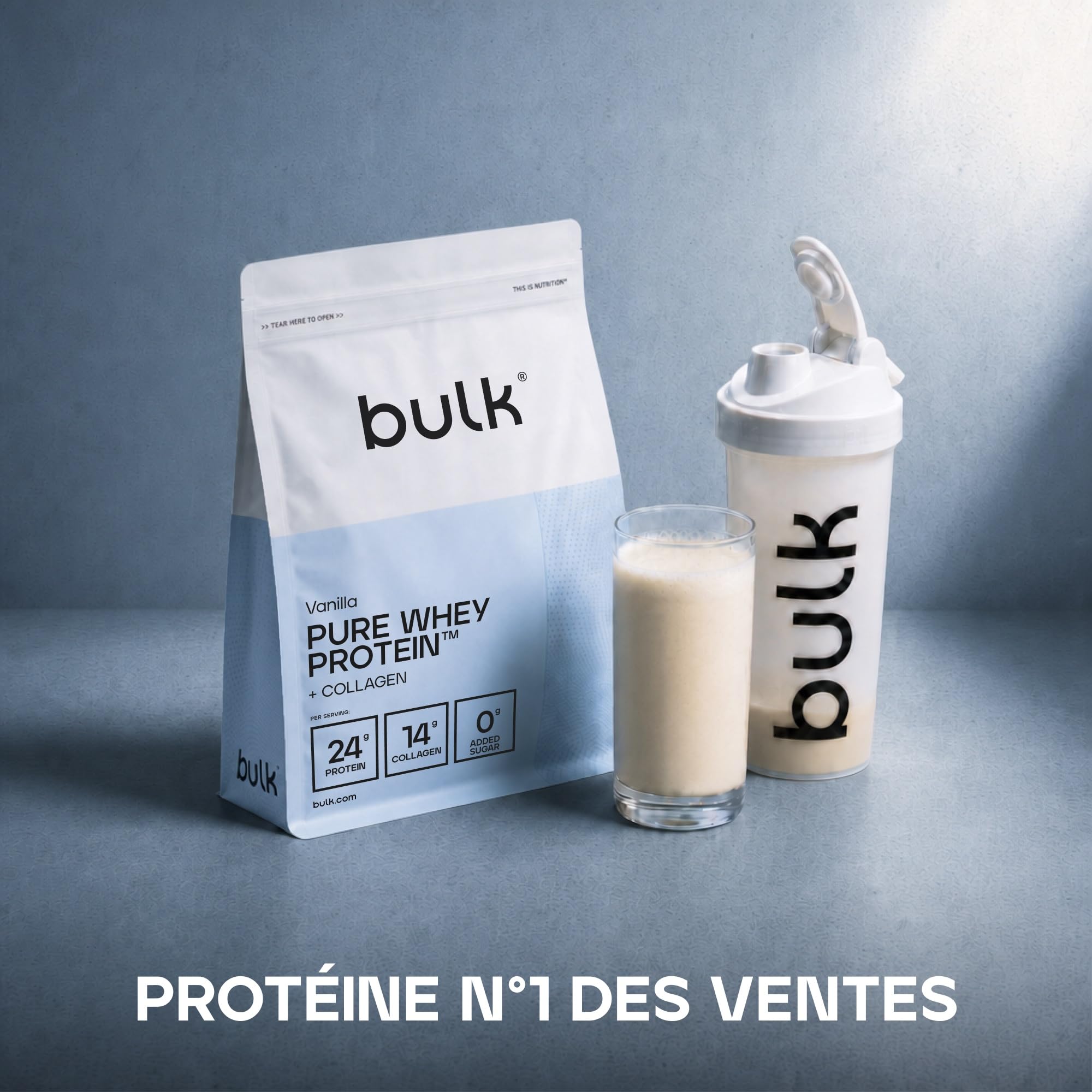Bulk Pure Whey Protein + Collagène, Vanille, 900g