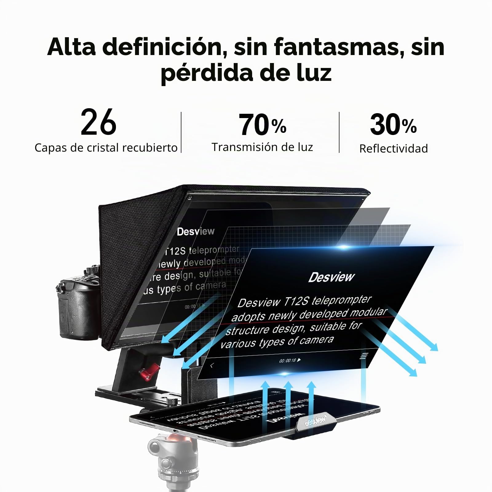 Desview T12S Teleprompter de aleación de Aluminio, Pantalla de Alta resolución de 12,9 Pulgadas, teleprompter de Metal con Mando a Distancia, aplicación Compatible con iPad, Tableta, Smartphone para