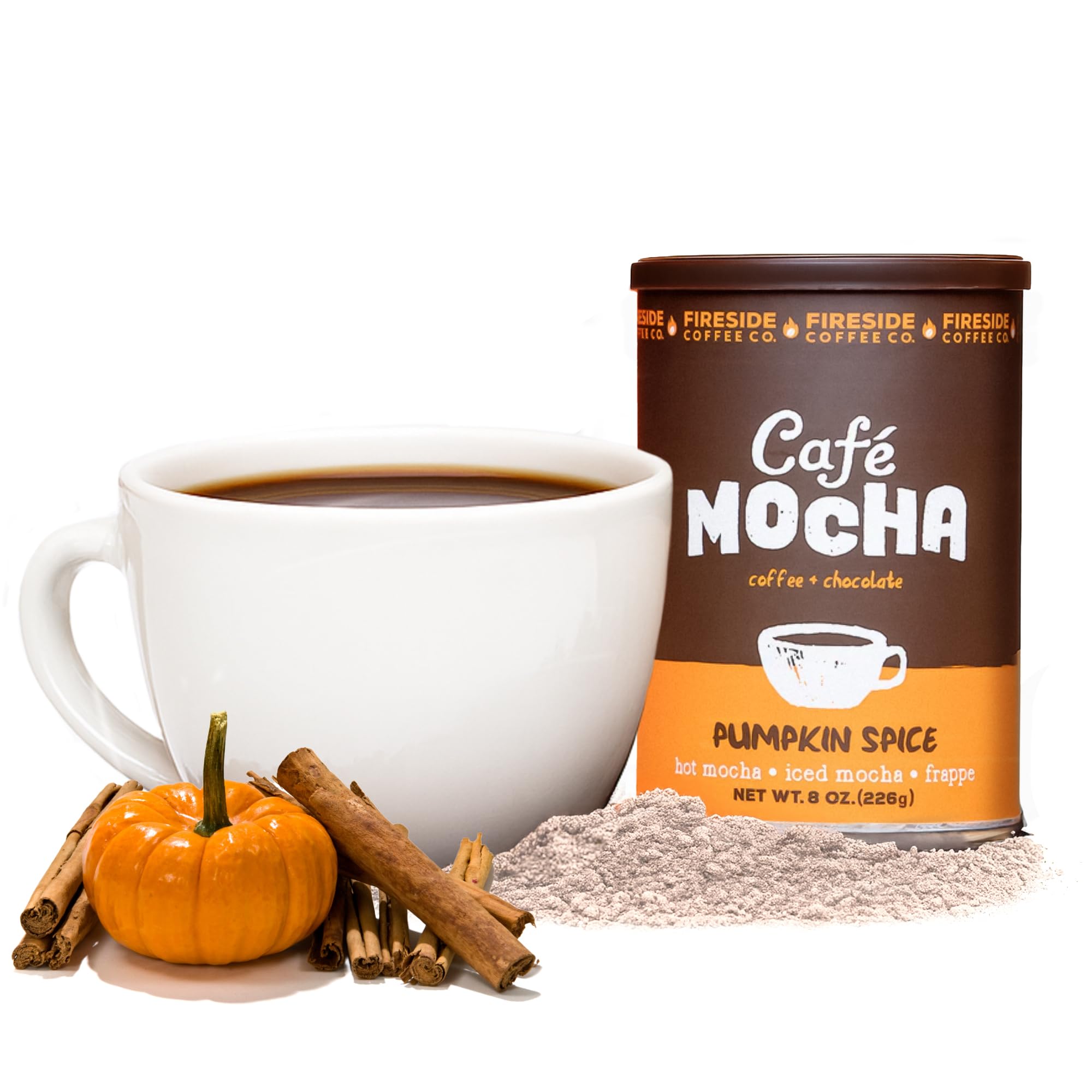 Coffee Pumpkin Spice Cafe Mocha - Premium Instant Coffee Chocolate Blend - Versatile Caffeinated Drink Mix for Hot, Iced, Milkshake, and Mocha Frappe Mix, Only Add Water and Enjoy, 8 Ounces