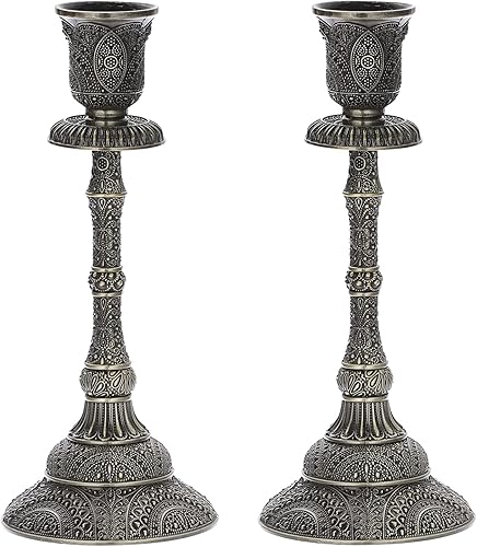 OwnMy Juego de 2 portavelas cónicos vintage de 7.4 pulgadas, portavelas cónicos de metal, elegantes portavelas de latón, juego de candelabros de