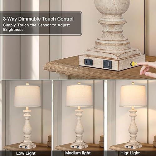 Miniatura 3 de Lámpara de casa de campo de 27.5 pulgadas de alto, lámparas vintage para mesita de noche con puertos de carga USB, AC, lámpara retro con control