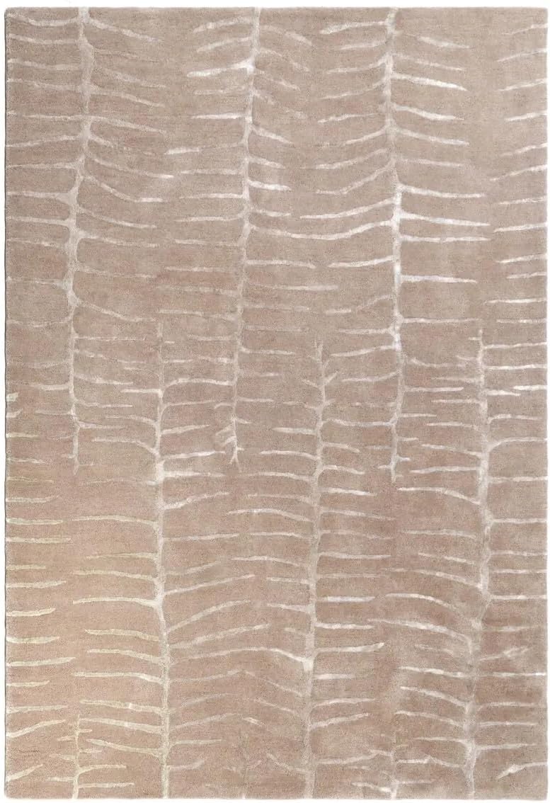 Hand Tufted Beige and Ivory Rectangular Silk Wool 44 Pounds Modern Organic Pattern Living Room Area Rug 8.0x10.0