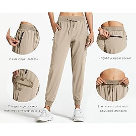 Libin Women\'s Cargo Joggers Lightweight Quick Dry Hiking Pants Athletic Lounge Casual Travel Petite, Medium Khaki XXXL