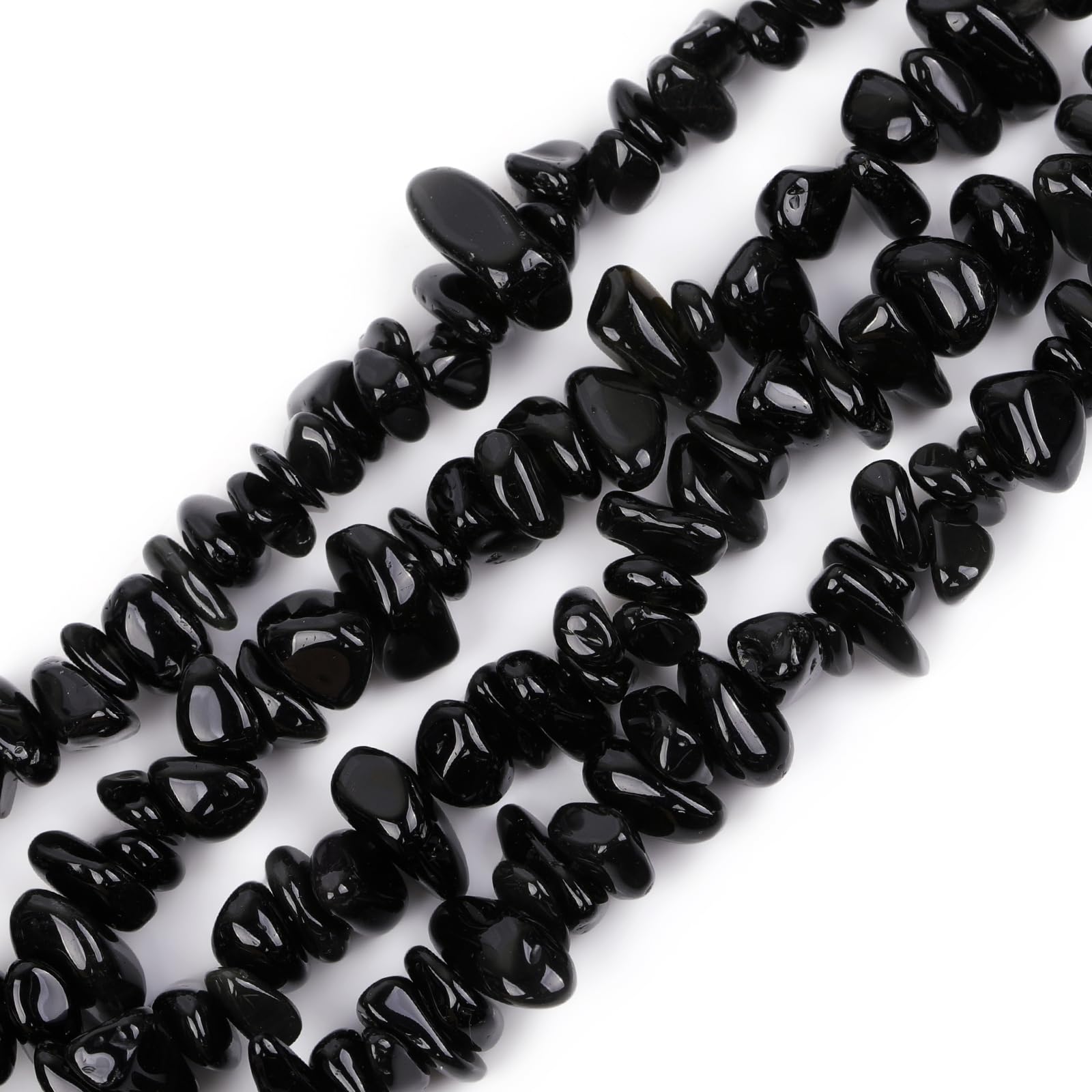 GEM-INSIDE CREATE YOUR OWN FASHION Black Glass Chips 5-8mm Gemstone Semi Precious for Jewellery Making 34" per Strand