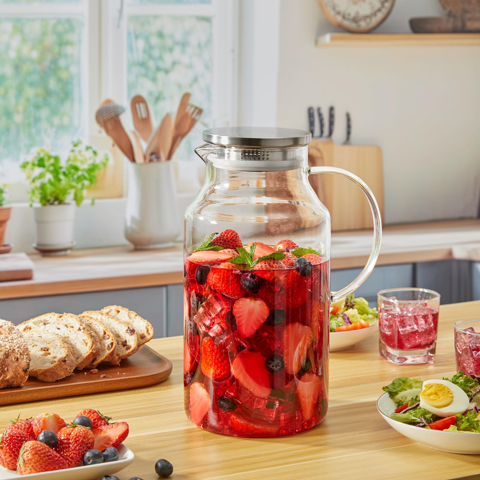 Jarra de vidrio de 1 galón con tapa y boquilla, jarra de agua de vidrio para refrigerador, jarra de vidrio para agua caliente/fría, jarra grande para té helado, café, jugo y bebidas caseras