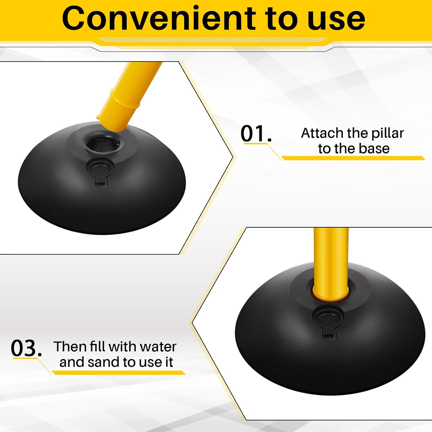 Amylove Plastic Stanchion Post Set, Traffic Warning Line Stanchion Crowd Control Safety Barriers Driveway Barrier with 5 Chains and 10 S Hooks for Outdoor Indoor Parking(Yellow Black,4 Pcs)