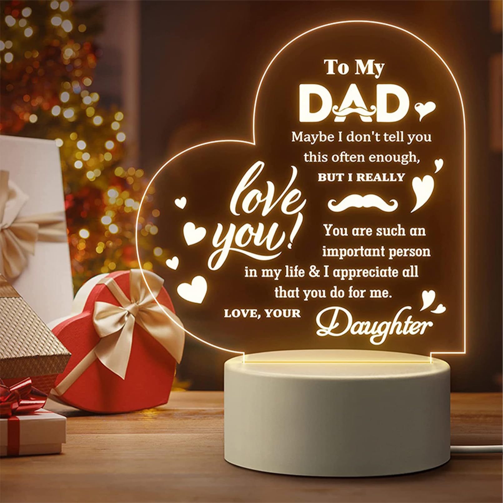 QYMCAT Dad Night Light - Gifts for Fathers Day & Birthday, Engraved Acrylic Lamp