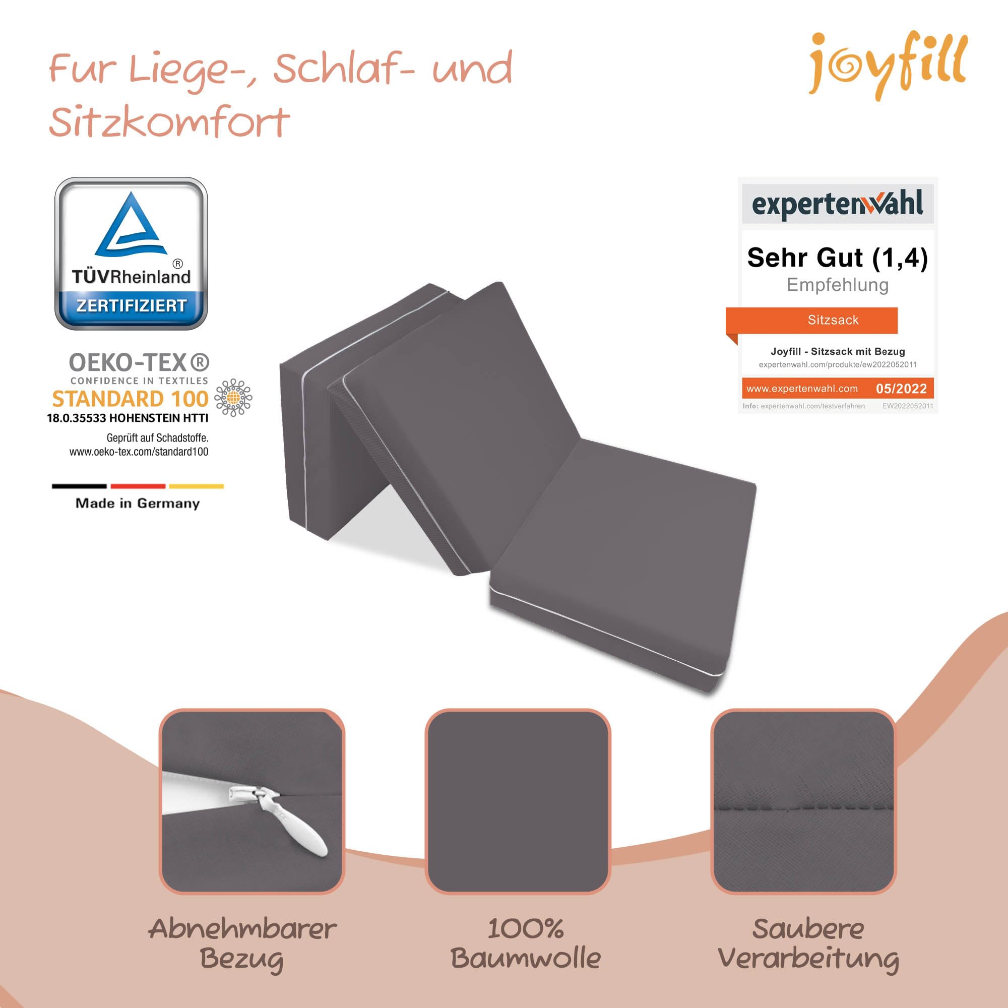 joyfill Klappmatratze - die Beste Faltmatratze aus Qualitätsschaumstoff (508 ANTHRAZIT)