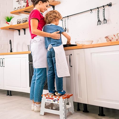 Miniatura 43 de Taburete plegable resistente de alta calidad de 13 pulgadas de altura para adultos, taburete de cocina, jardín, baño, color blanco Blanco,Bicolor