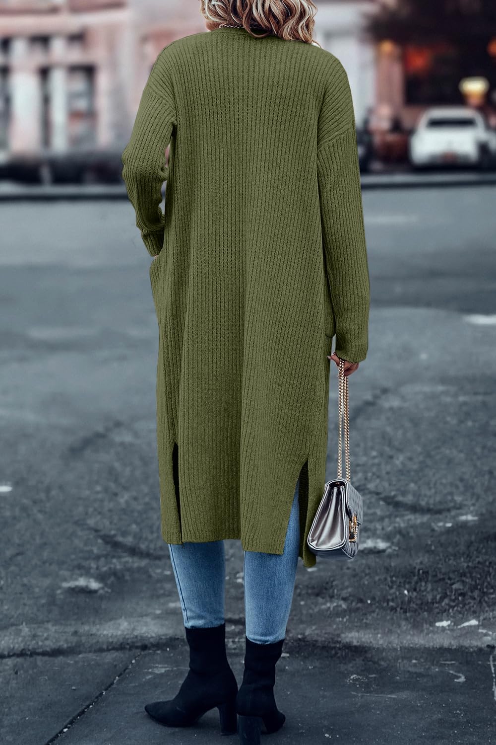 Danedvi Long Cardigan Sweaters for Women Ribbed Knit Open Front Long Sleeve Oversized Fall Casual Coat with Pockets - Image 4