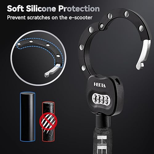 Miniatura 6 de HEETA Candado de scooter eléctrico antirrobo, cerradura de cadena de bicicleta de combinación de 4 dígitos, accesorios de cable de bloqueo de