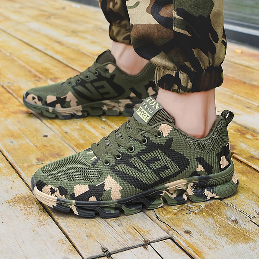 Womens Fashion Camouflage Breathable Knit Running Sneakers Mens Trail Hiking Walking Shoes Non Slip Casual Workout Footwear