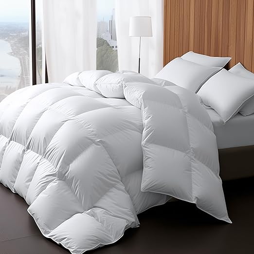 Luxury Goose Feather Down Comforter Queen Size 850+ Fill-Power, Fluffy and Cozy Down Duvet Insert with 1000T 100% Cotton, All Season Premium Medium Warmth Down Comforter