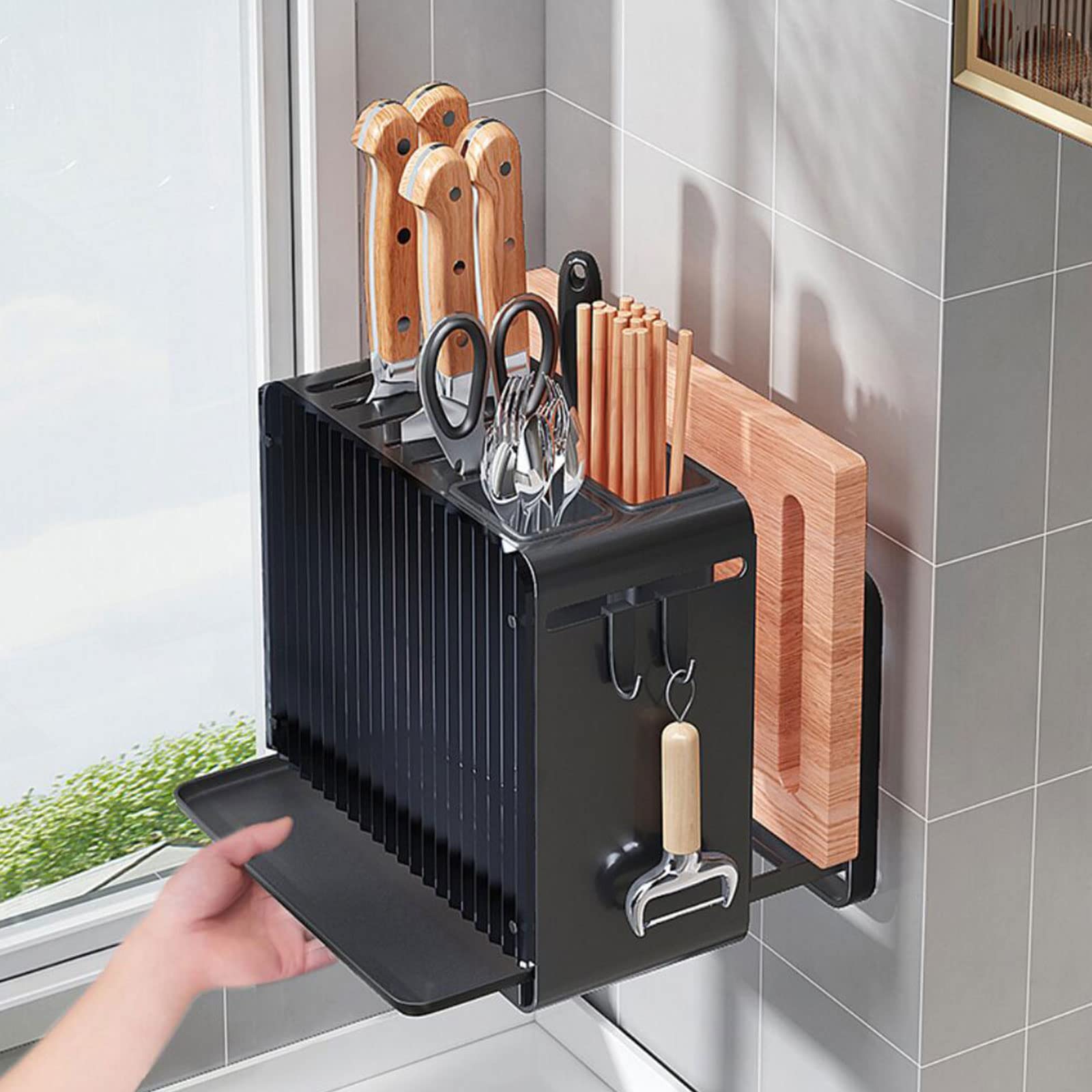 Support de planche à découper, support de couteaux, couverts et planche à découper, support de couteaux multifonctionnel, rangement d'ustensiles, pour un organisateur de cuisine sûr, propre et