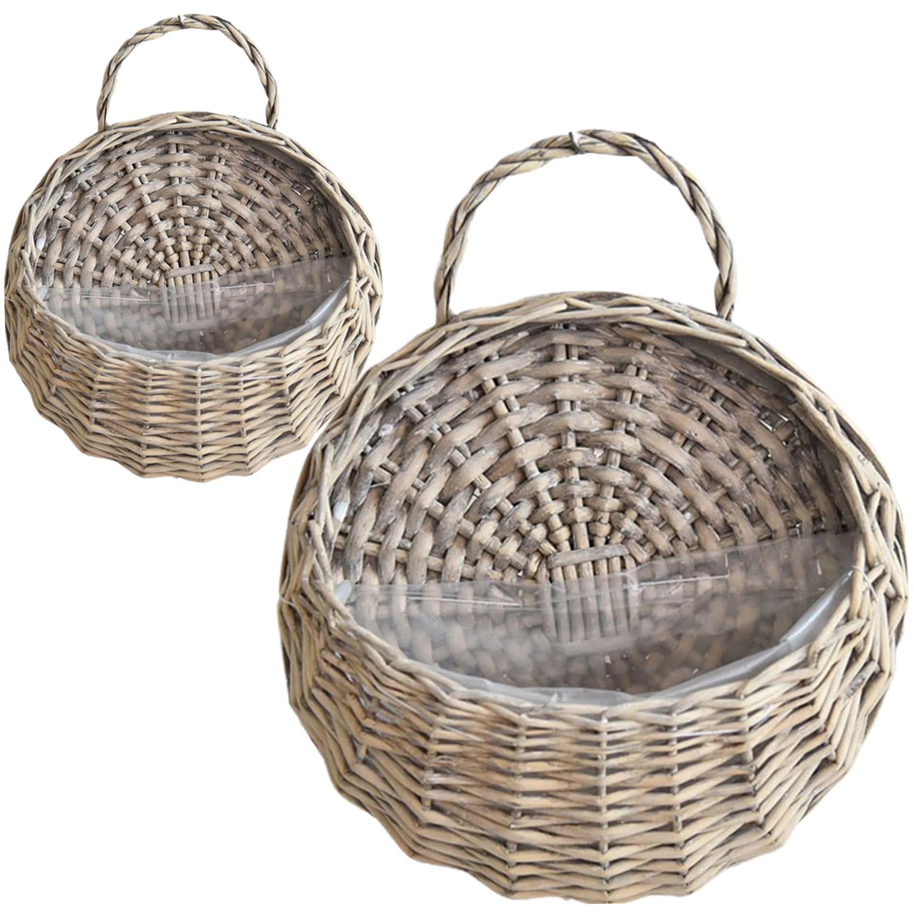 Faroby Hanging Planter 2Pcs Natural Rattan Vintage Wall Hanging Basket Grey