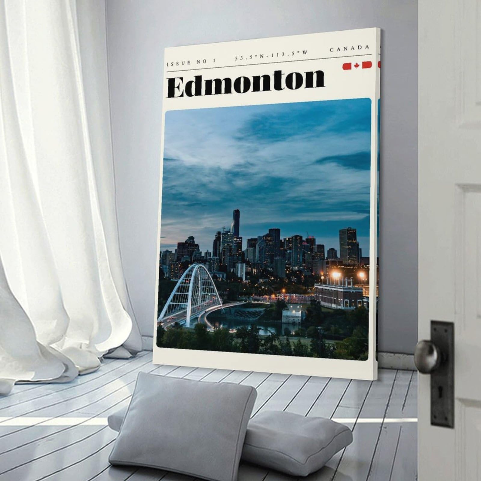 Junmoney Edmonton Alberta Travel Art Decorative Canvas Print 24x36inch(60x90cm), for Gallery Wall Layouts in Home Or Office, Home Wall Art for Statement Displays