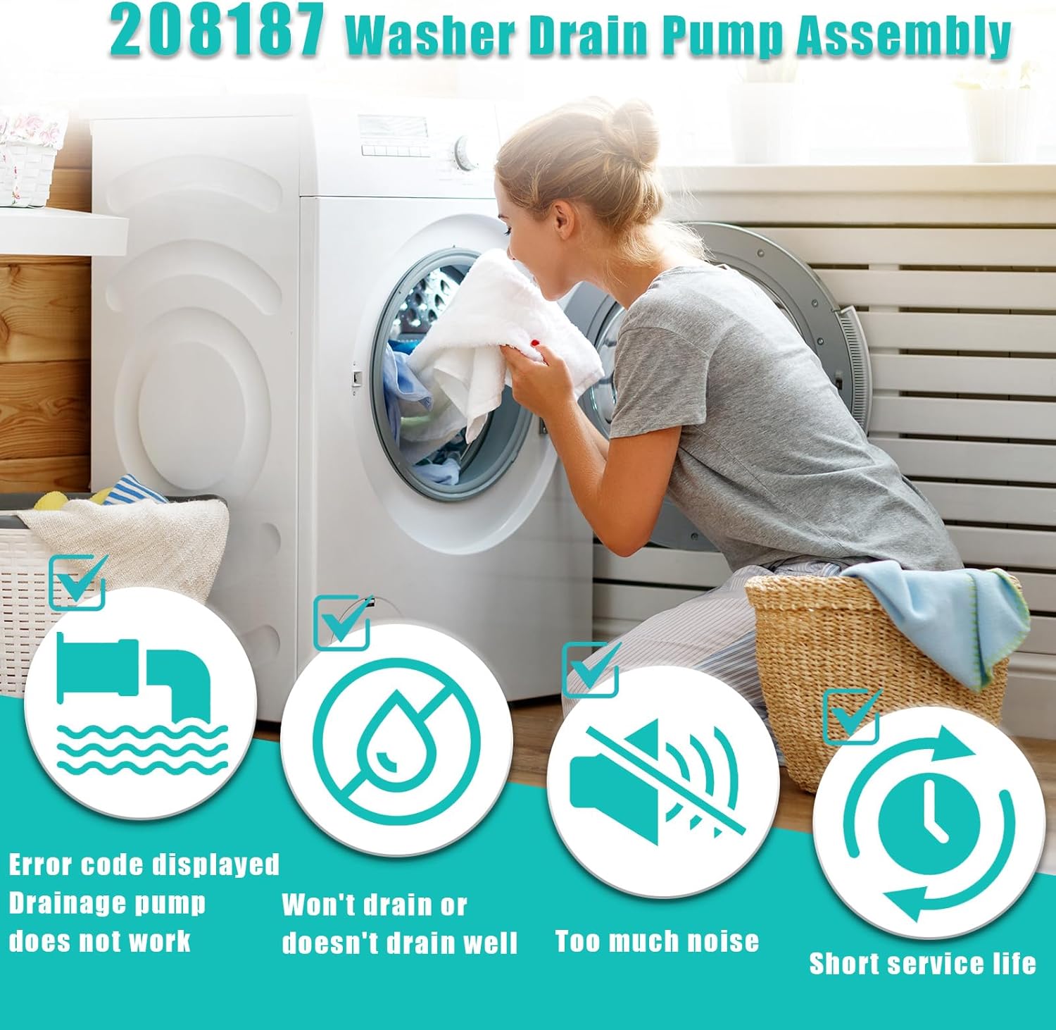 Upgraded 280187 8181684 Front Load Clothes Washer Drain Pump Filter Assembly, 120V 60Hz 0.70W 0.95A, 1200164 Drain Pump Compatible with Whirlpool Duet Maytag Epic Kenmore HE Front Load Washers