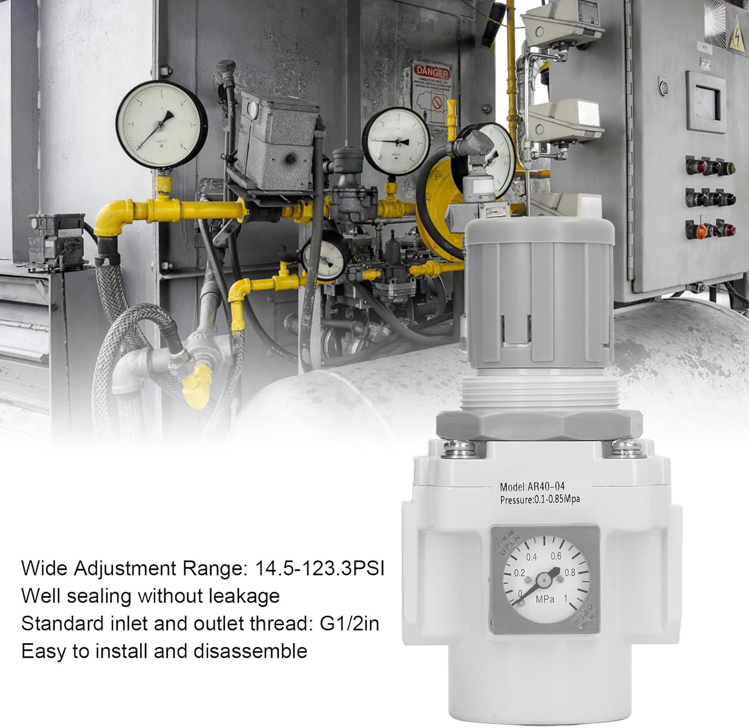 EVTSCAN Air Compressor Pressure Regulator with Gauge, G1/2in 0.1-0.85Mpa Adjustable Pressure Control Valve Controller, for Air Compressor or Pneumatic Tool
