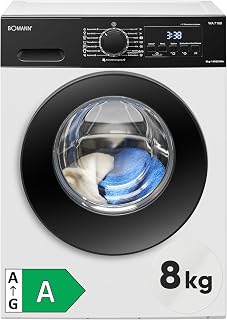 Bomann® Washing Machine 8 kg | Inverter Motor Efficient, Quiet & Durable | Max. 1400 rpm | 15 Programmes | Steam Function | LED Display | Washing Machine | WA 7188 White/Black