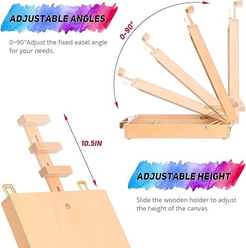 Vista 4 de Kuyal Caballete de pintura de mesa, caballete ajustable de madera para bocetos, caballete de artista de escritorio para dibujo de estudiantes