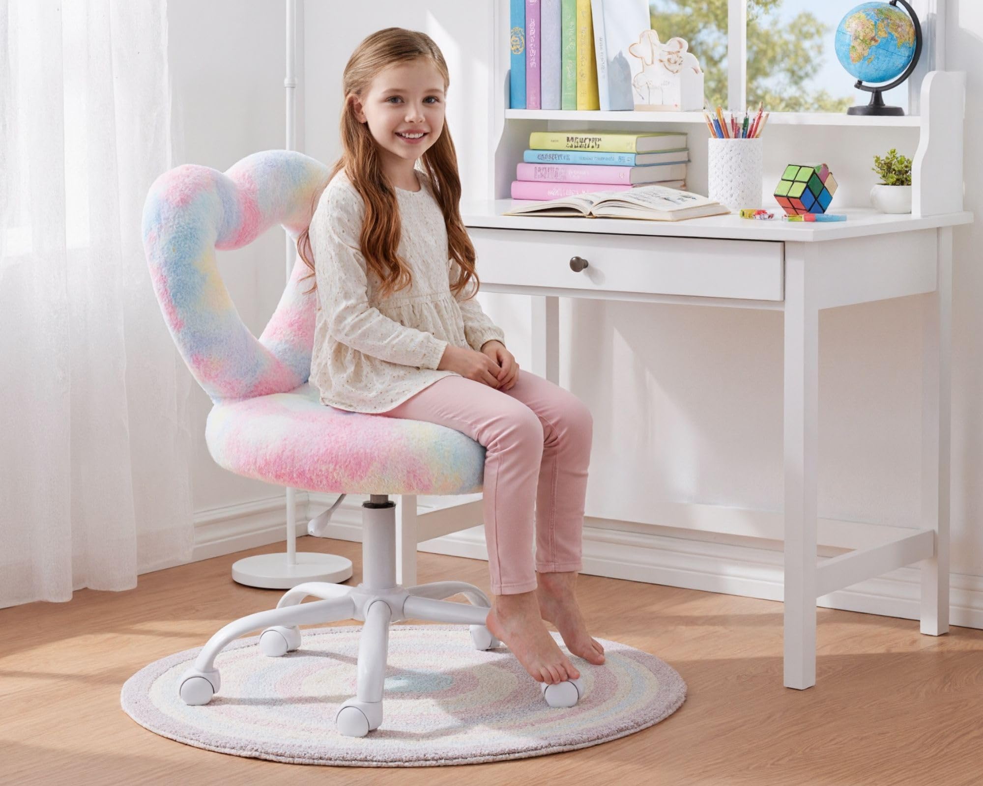 Hny Kids Desk Chair With Wheels Cute Furry Vanity Chair