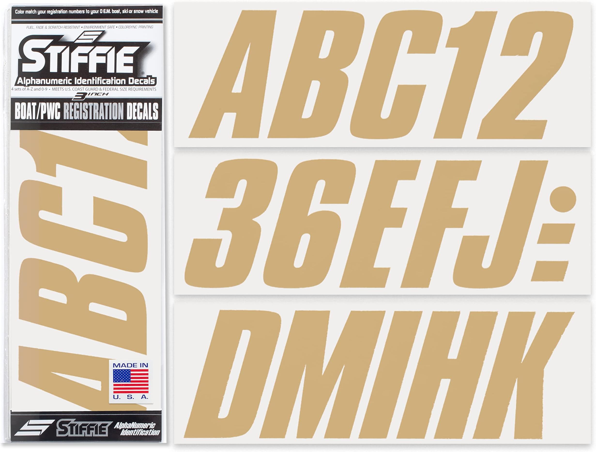 STIFFIE Shift Tan 3" Boat & PWC Registration Decals • Numbers Letters Stickers